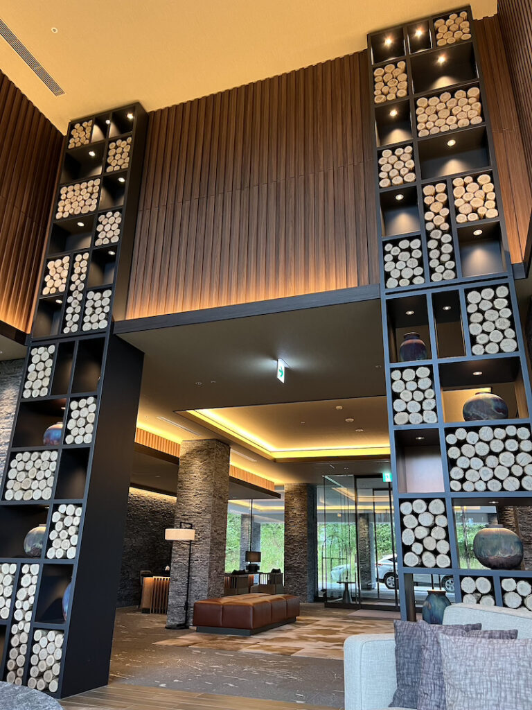 The author's own photograph of the timber-lined Ritz-Carlton Reserve lobby
